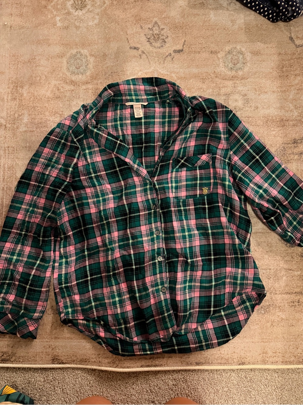 Victoria's Secret Pink & Green Plaid Button-Down Shirt